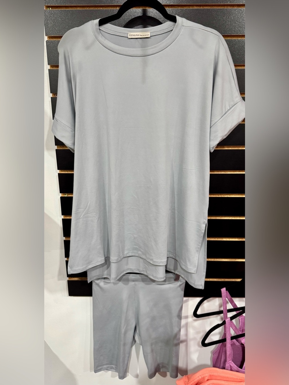 Zenana Outfitters Light Gray Two-Piece Lounge Set